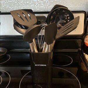 Black Kitchen Utensil Set with Holder